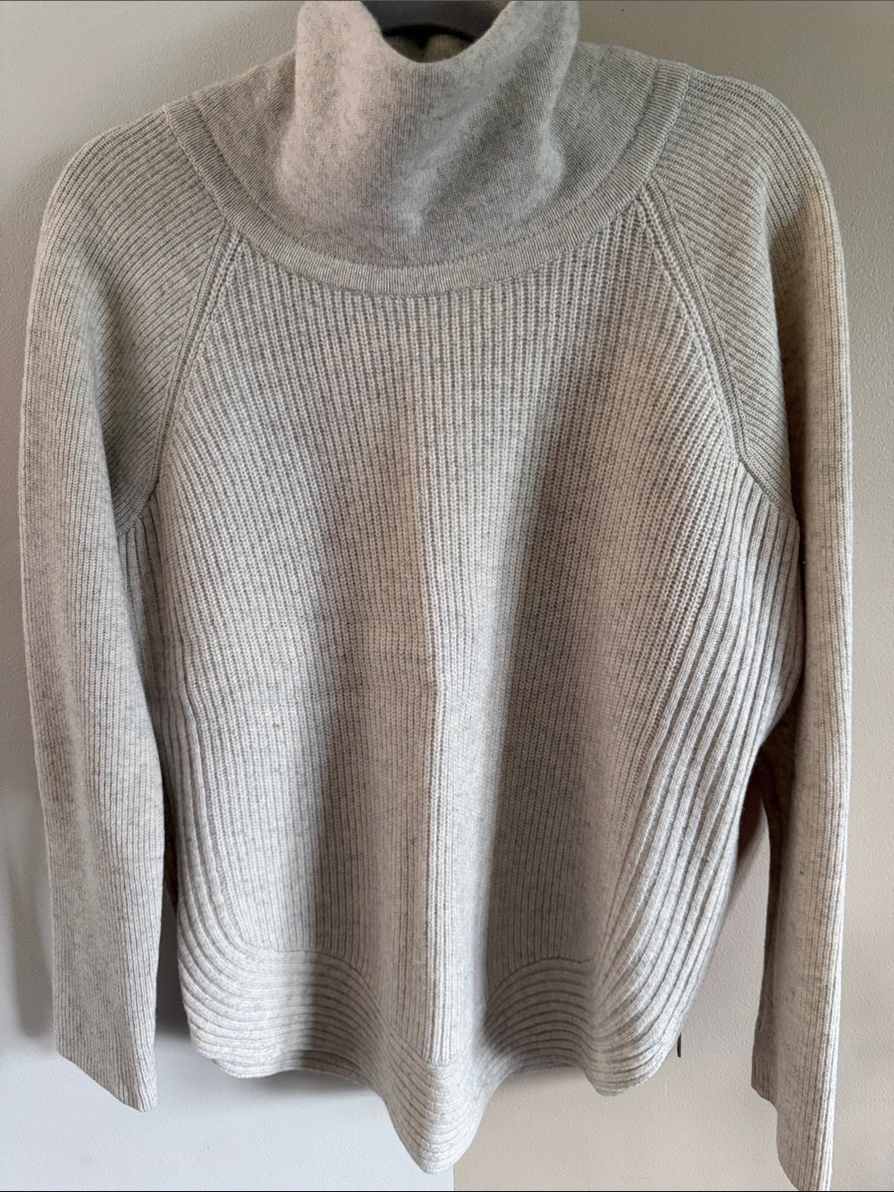 VINCE Side-Zip Ribbed Wool & Cashmere Turtleneck Sweater, Size M